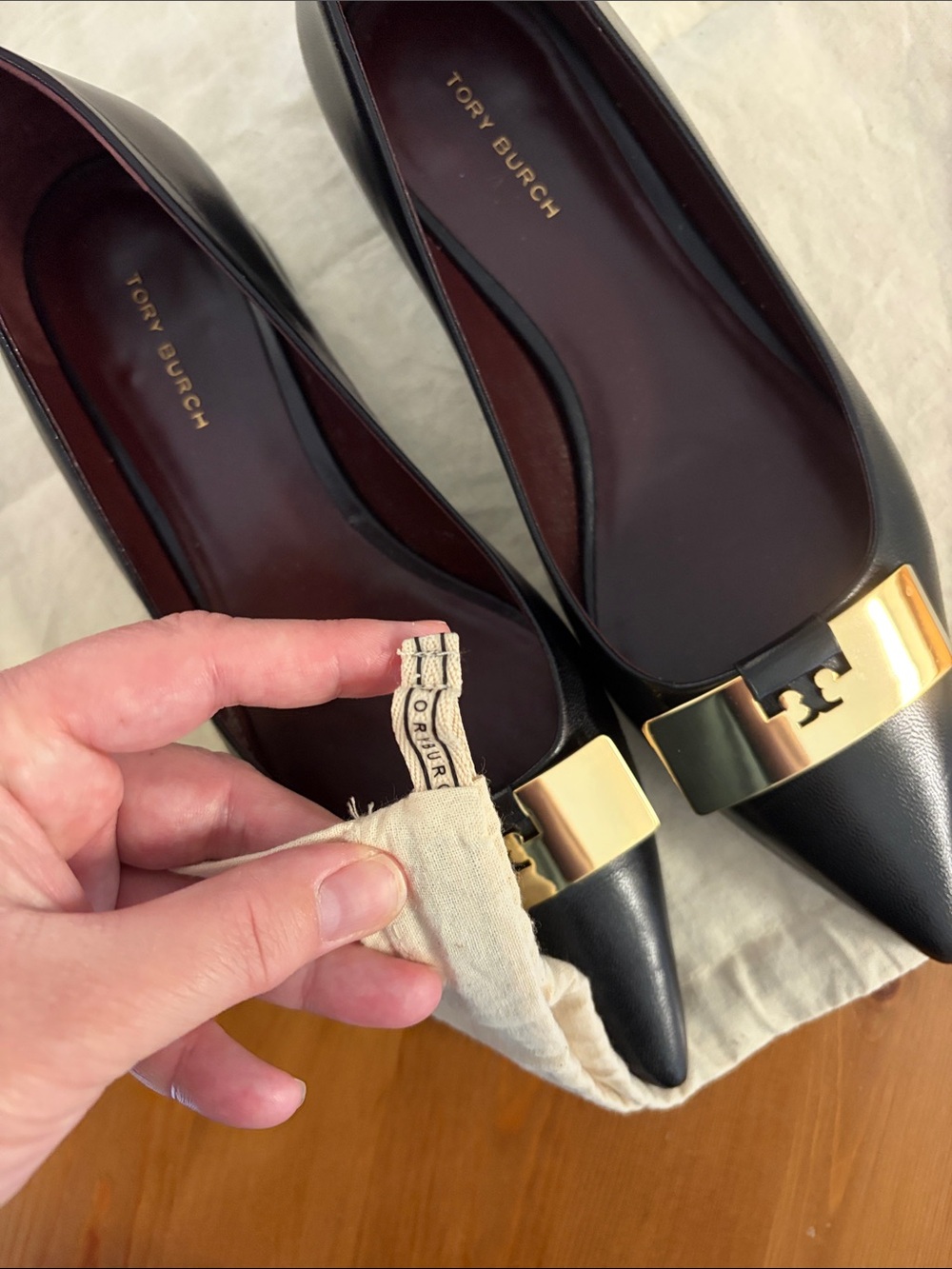 Tory Burch Black Pointed Toe Block Heels with Dust Bag - Picture 2 of 10